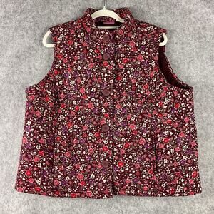 Cappagallo Quilted Vest Womens XL Floral Button Front Grandma Cottagecore Boho